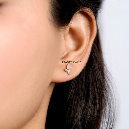 Diamond Leaf Stud Earrings/Nature-Inspired Diamond Leaf Studs/Petite Diamond Vine Earrings NP1225