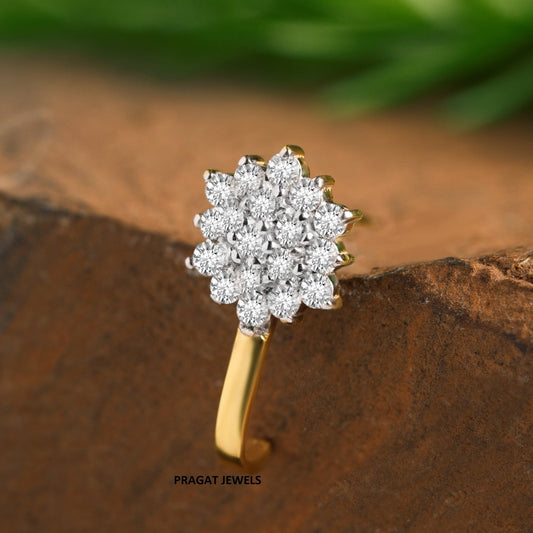 Natural Diamond Flower Stud for, 18K Gold Diamond Helix Bugadi NP1167
