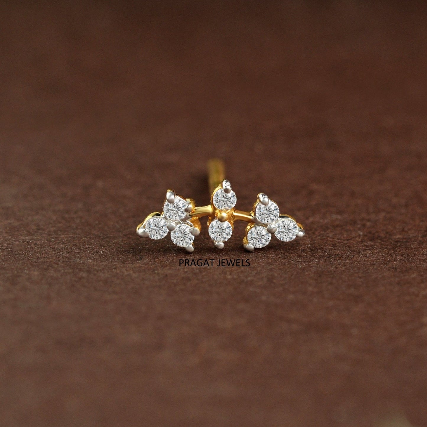 Golden Vine Diamond Nose Pin/Floral Curve Gold Nose Stud/Diamond Leaflet Nose Pin/NP1281