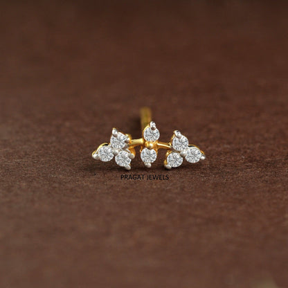 Golden Vine Diamond Nose Pin/Floral Curve Gold Nose Stud/Diamond Leaflet Nose Pin/NP1281