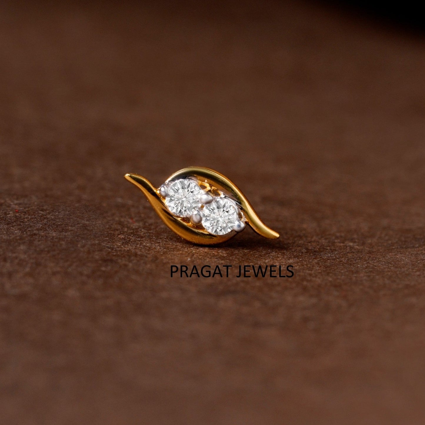 Elegant Twin Diamond Leaf Nose Pin/Delicate Leaf Style Diamond Nose Pin/NP0865