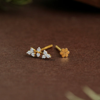 Golden Vine Diamond Nose Pin/Floral Curve Gold Nose Stud/Diamond Leaflet Nose Pin/NP1281