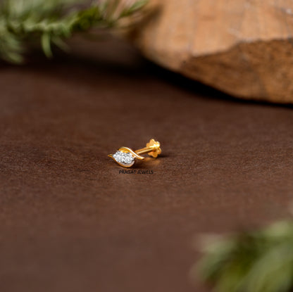 Elegant Twin Diamond Leaf Nose Pin/Delicate Leaf Style Diamond Nose Pin/NP0865