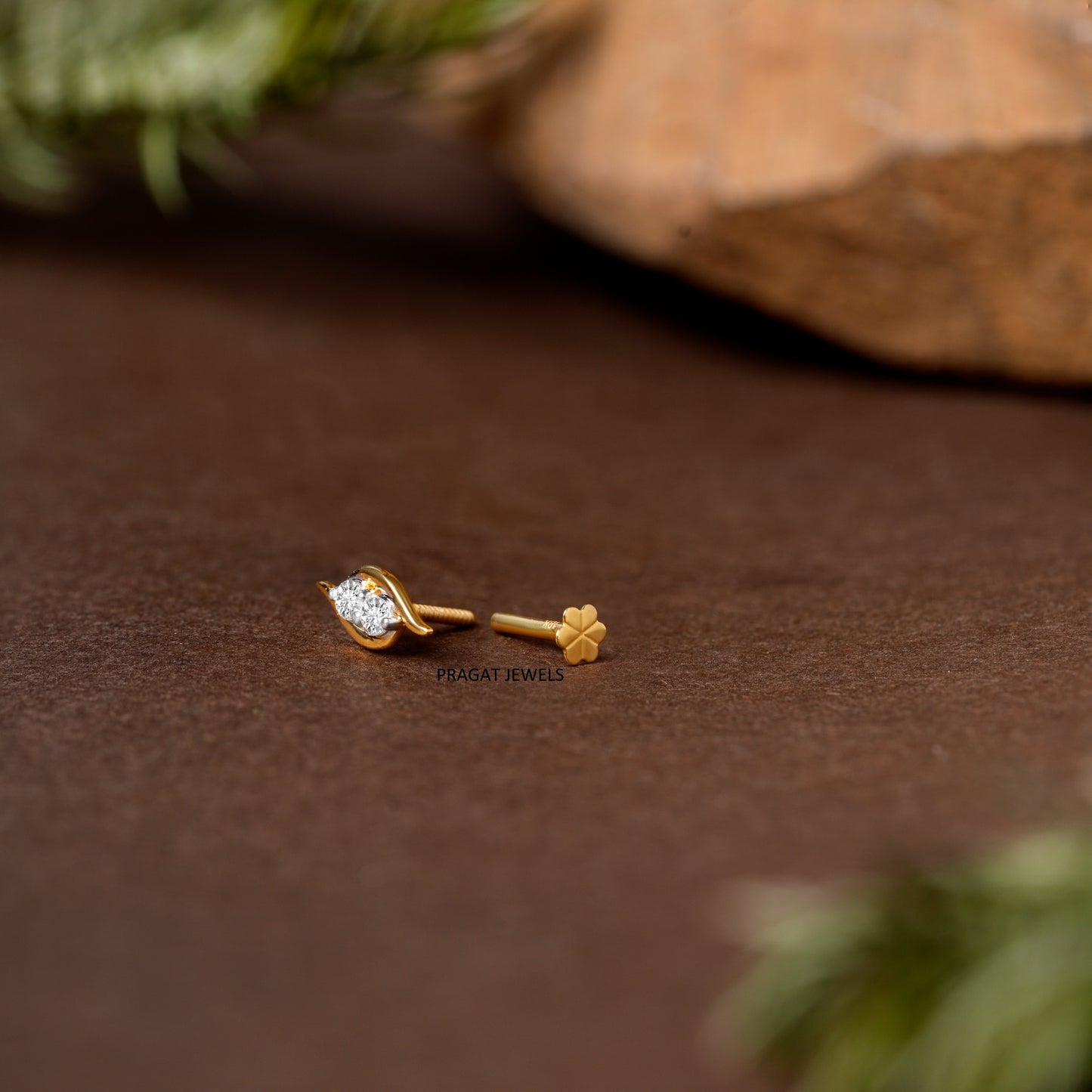 Elegant Twin Diamond Leaf Nose Pin/Delicate Leaf Style Diamond Nose Pin/NP0865