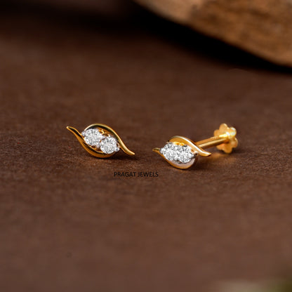 Elegant Diamond Leaf Gold Stud Earring/Minimalist Diamond Leaf Gold Stud