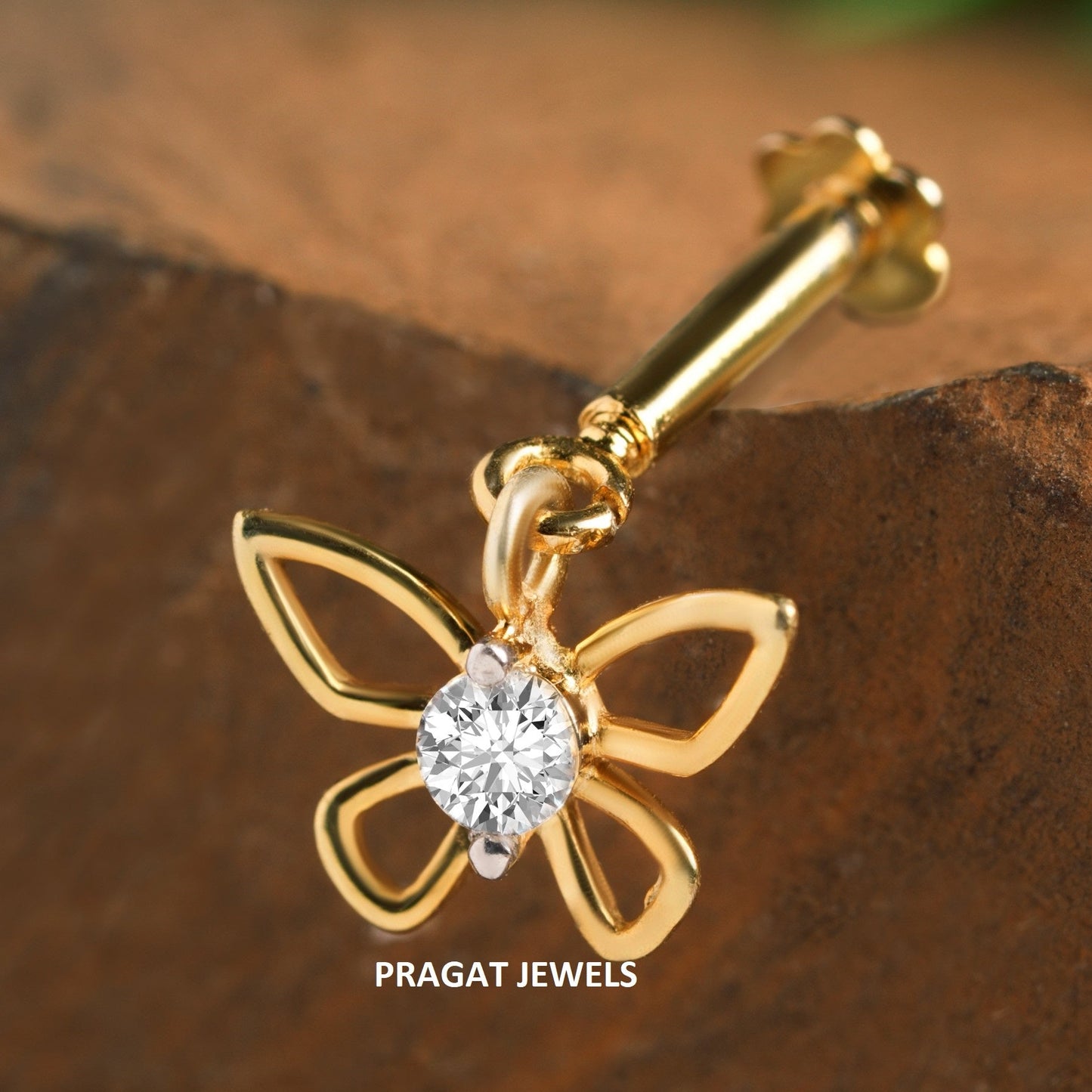 Butterfly Helix Bugadi Piercing 18K Gold Diamond Bugadi NP1164