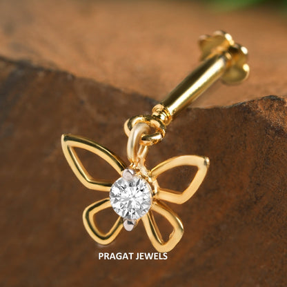 Butterfly Helix Bugadi Piercing 18K Gold Diamond Bugadi NP1164