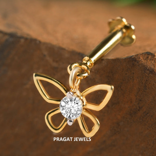 Butterfly Helix Bugadi Piercing 18K Gold Diamond Bugadi NP1164