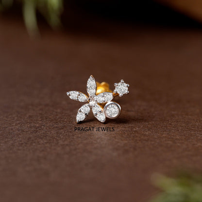 Elegant Diamond Floral Nose Pin/Sparkling Flower Diamond Nose Pin/NP1227