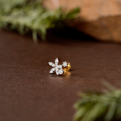 Elegant Diamond Floral Nose Pin/Sparkling Flower Diamond Nose Pin/NP1227