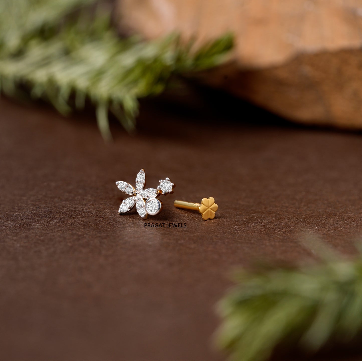 Elegant Diamond Floral Nose Pin/Sparkling Flower Diamond Nose Pin/NP1227