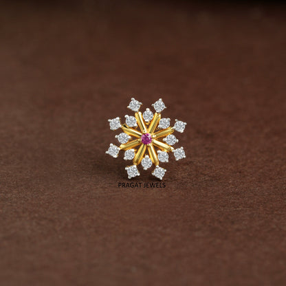 Ruby &  Diamond Sunburst Gold Nose Pin/Scarlet Bloom Diamond Nose Pin/Royal Ruby&Diamond  Star Gold Nose Pin/NP1356