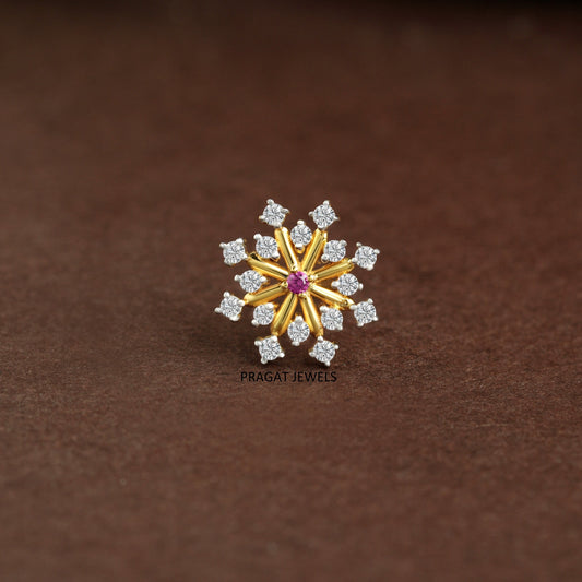 Ruby &  Diamond Sunburst Gold Nose Pin/Scarlet Bloom Diamond Nose Pin/Royal Ruby&Diamond  Star Gold Nose Pin/NP1356