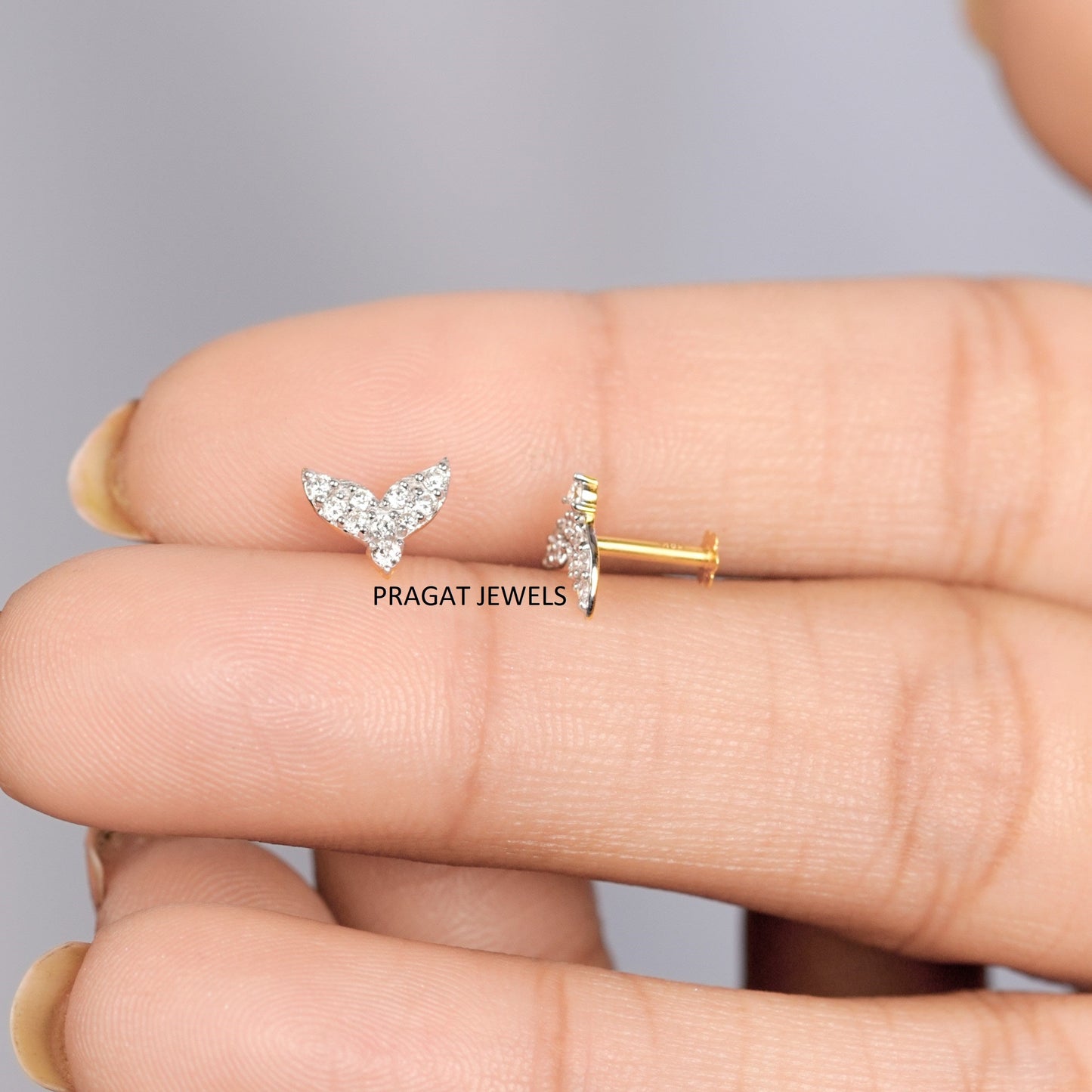 Elegant Diamond Wing Stud Earrings/Delicate Angel Wing Diamond Stud Earrings/
