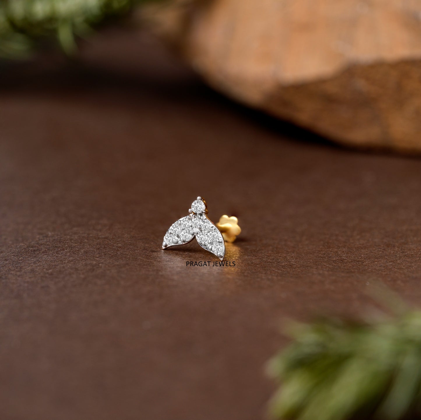 Elegant Diamond Wing Nose Pin/Graceful Twin Wing Diamond Nose Stud/NP1226