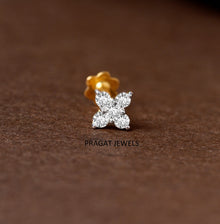 Minimalist Four-Stone Floral Nose Pin/Yellow Threaded Screw-Back Nose Stud/
