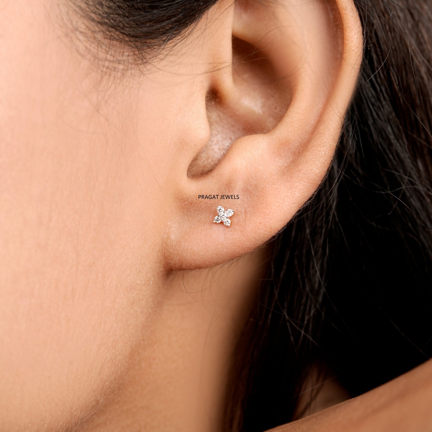 Blossom Shine Diamond Stud Earring/Petal Spark Diamond Flower Stud
