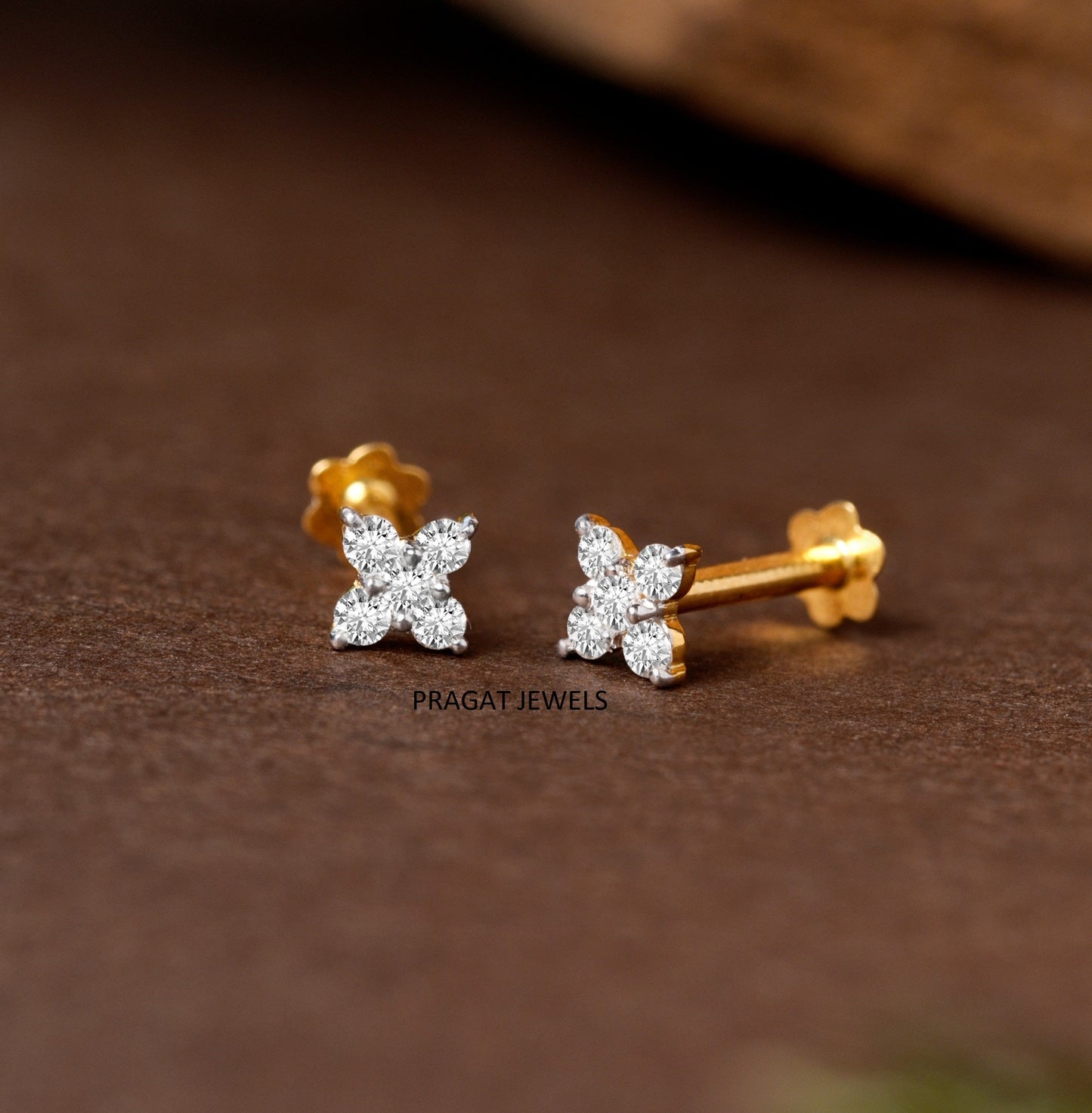 Blossom Shine Diamond Stud Earring/Petal Spark Diamond Flower Stud