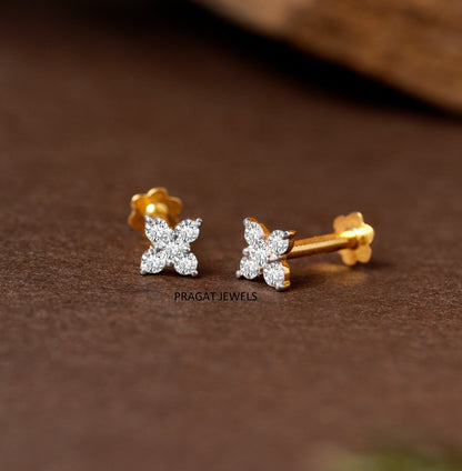 Blossom Shine Diamond Stud Earring/Petal Spark Diamond Flower Stud