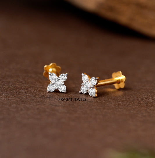 Blossom Shine Diamond Stud Earring/Petal Spark Diamond Flower Stud