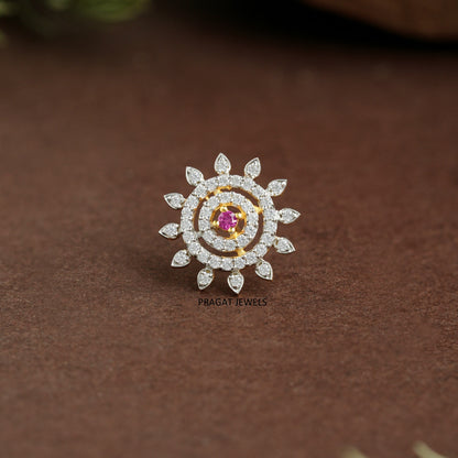 Sunburst Diamond Gold Nose Pin/Royal Ruby Bloom Nose Pin/Celestial Spark Gold Nose Stud/NP1365