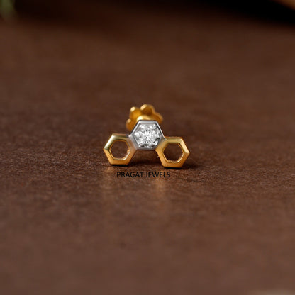 Classic Gold Clover Diamond Stud with Secure Screw-Back/Modern Tropical Leaf Gold & Diamond Nose Stud/NP1223
