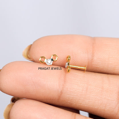 Honeycomb Diamond Stud Earring/Golden Honeycomb Diamond Stud/NP1223