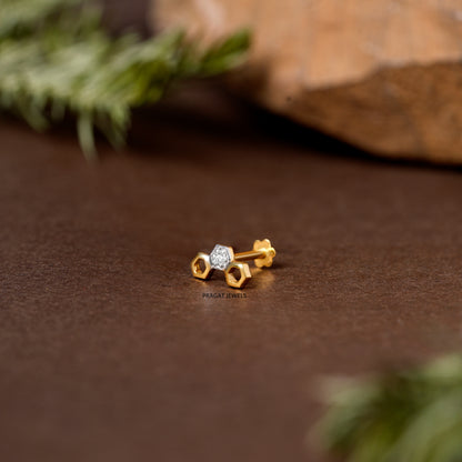Classic Gold Clover Diamond Stud with Secure Screw-Back/Modern Tropical Leaf Gold & Diamond Nose Stud/NP1223