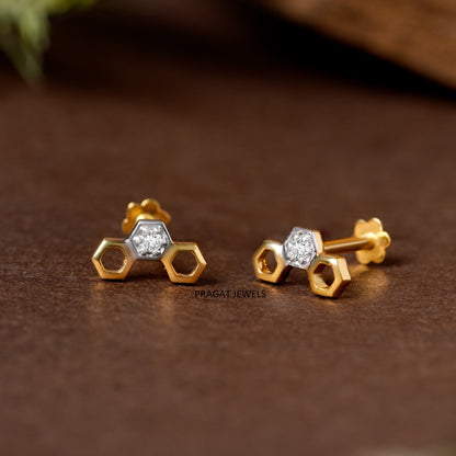 Honeycomb Diamond Stud Earring/Golden Honeycomb Diamond Stud/NP1223
