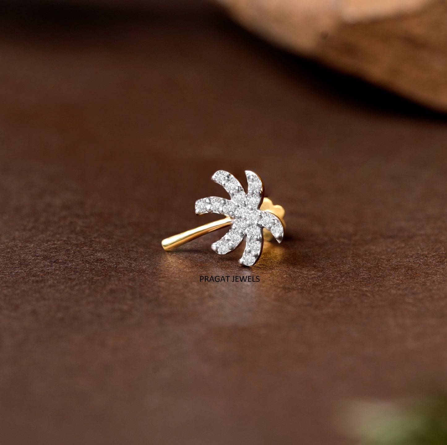 Gold Four-Petal Floral Nose Pin/Minimalist Diamond Cluster Nose Stud/NP1230