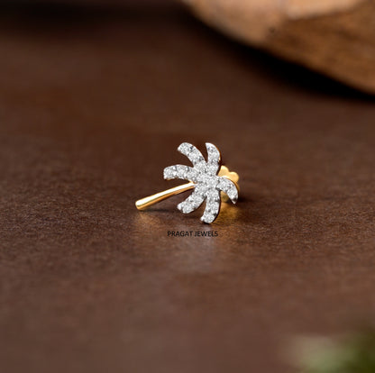 Gold Four-Petal Floral Nose Pin/Minimalist Diamond Cluster Nose Stud/NP1230