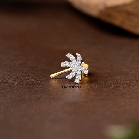 Gold Four-Petal Floral Nose Pin/Minimalist Diamond Cluster Nose Stud/NP1230