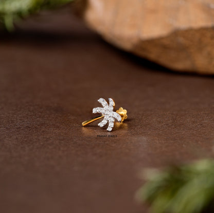 Gold Four-Petal Floral Nose Pin/Minimalist Diamond Cluster Nose Stud/NP1230