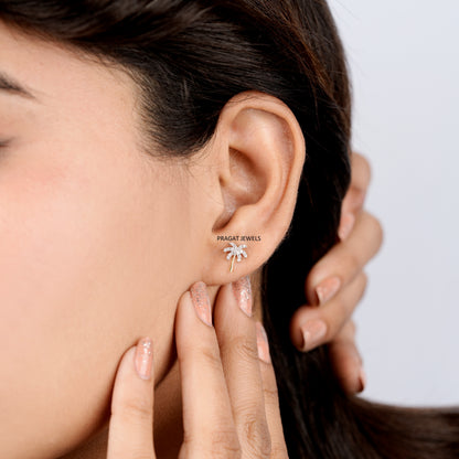 Palm Whisper Diamond Studs/Tropical Grace Diamond Earrings/Golden Palm Spark Studs/NP1230