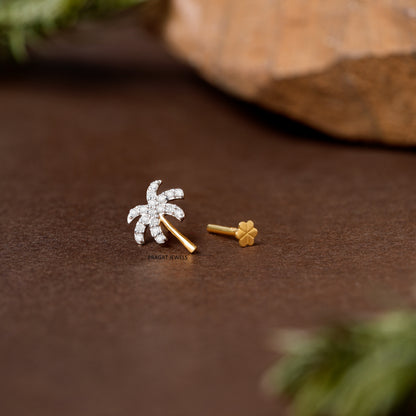 Gold Four-Petal Floral Nose Pin/Minimalist Diamond Cluster Nose Stud/NP1230