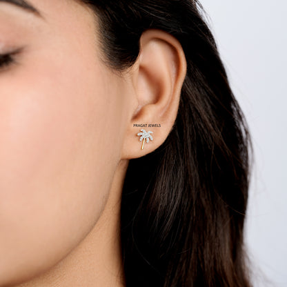 Palm Whisper Diamond Studs/Tropical Grace Diamond Earrings/Golden Palm Spark Studs/NP1230