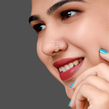 Brilliant Cut Diamond Stud 18K Yellow Gold  11MM Nose Ring,A Percious Gift for The Percious One. - PRAGAT JEWELS