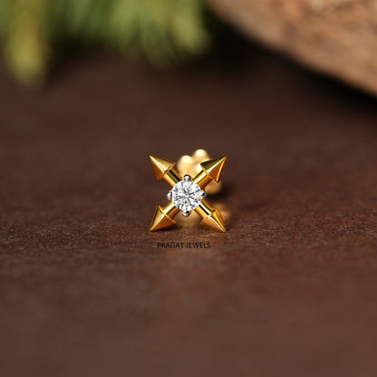 Arrow Spark Gold Nose Pin/Cross Arrow Diamond Nose Pin/Golden Arrow Nose Stud/NP1393