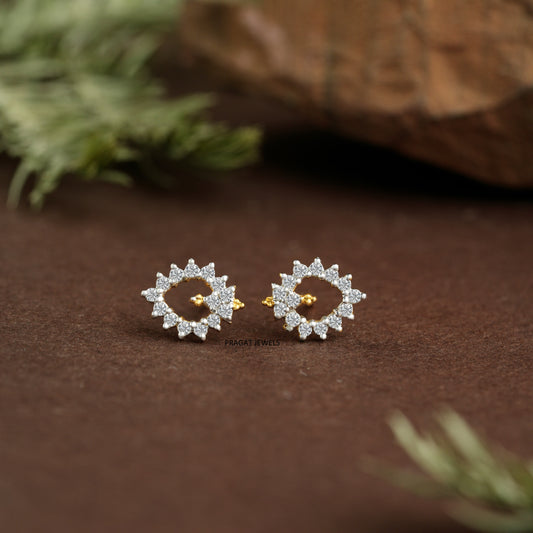 Celestial Bloom Gold Earrings/Twinkle Halo Diamond Earrings/Floral Spark Gold Studs/NP0975