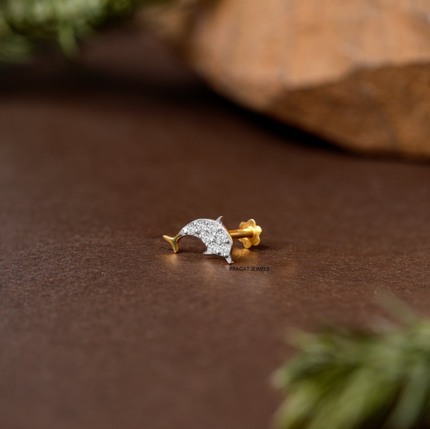 Dolphin Diamond Stud/Dolphin Shape Diamond Stud/Mini Dolphin Gold & Diamond Stud/