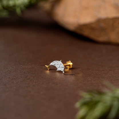 Dolphin Diamond Stud/Dolphin Shape Diamond Stud/Mini Dolphin Gold & Diamond Stud/