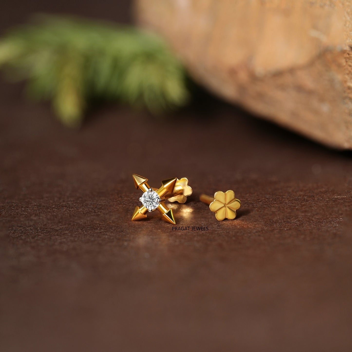 Arrow Spark Gold Nose Pin/Cross Arrow Diamond Nose Pin/Golden Arrow Nose Stud/NP1393