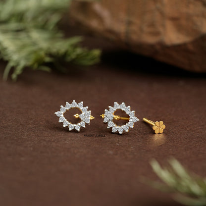 Celestial Bloom Gold Earrings/Twinkle Halo Diamond Earrings/Floral Spark Gold Studs/NP0975
