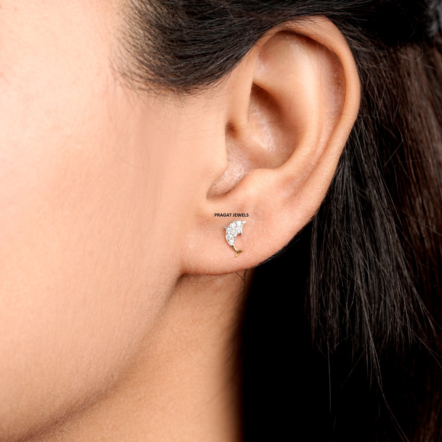 Natural Diamonds Dolphin Earring | Solid 18k Yellow Gold Fish Earring | Handmade Minimalist Jewelry Best Gift for her | Fine Jewelry NP1246
