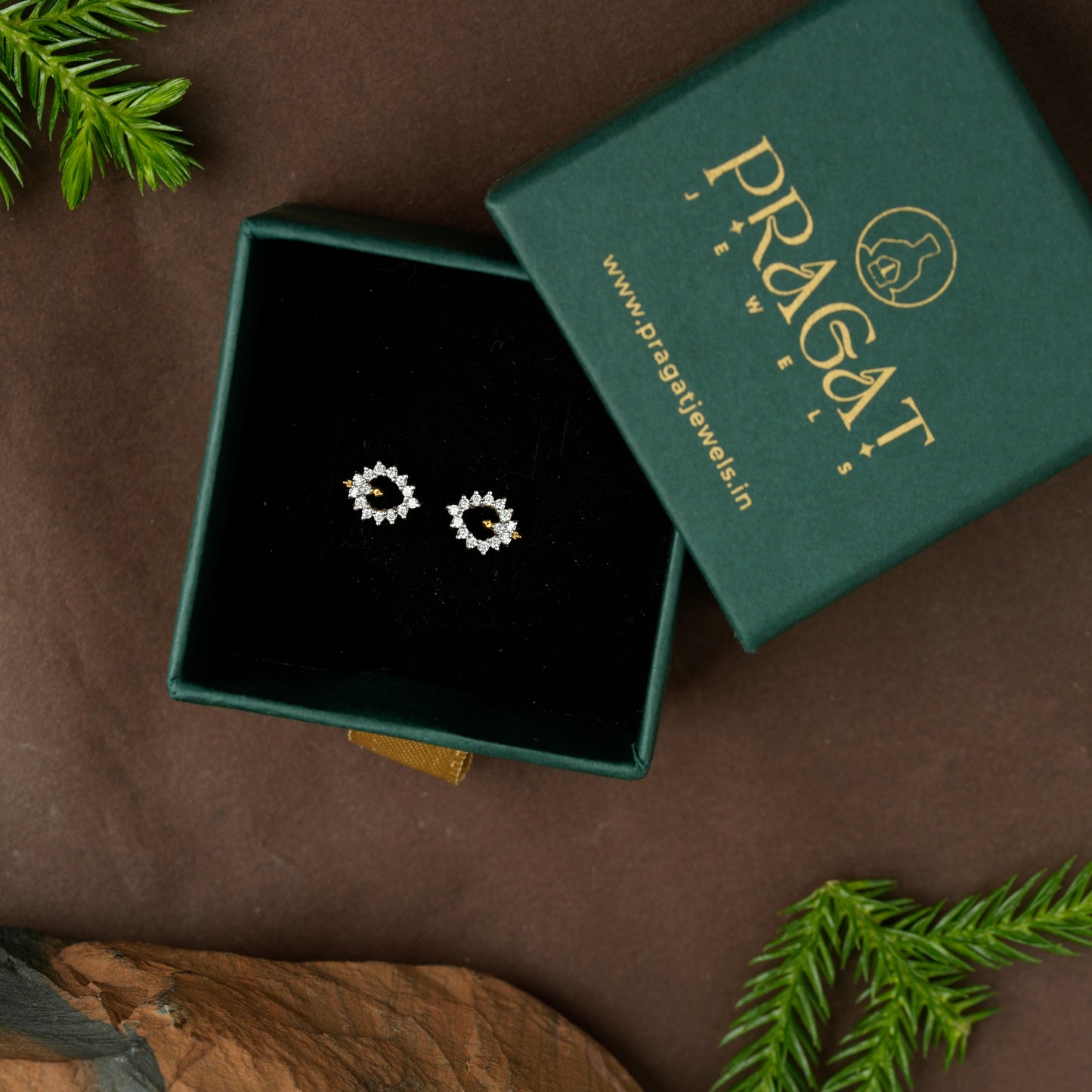 Celestial Bloom Gold Earrings/Twinkle Halo Diamond Earrings/Floral Spark Gold Studs/NP0975