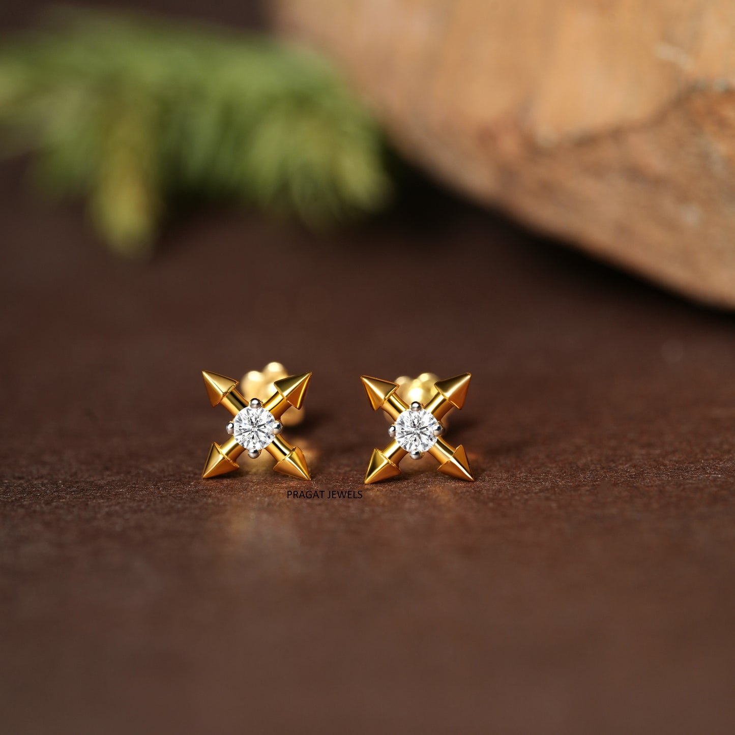 Arrow Spark Gold Stud Earrings/Cross Arrow Diamond Stud Earrings/Golden Compass Stud Earrings/NP1392
