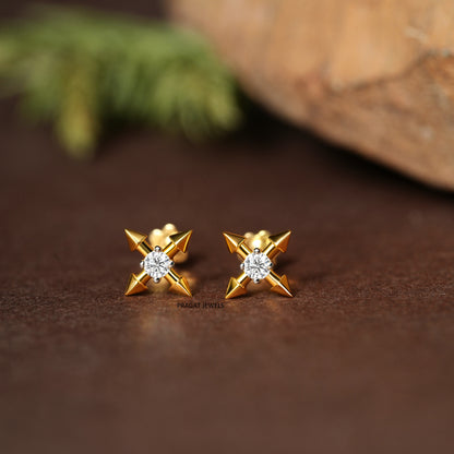 Arrow Spark Gold Stud Earrings/Cross Arrow Diamond Stud Earrings/Golden Compass Stud Earrings/NP1392