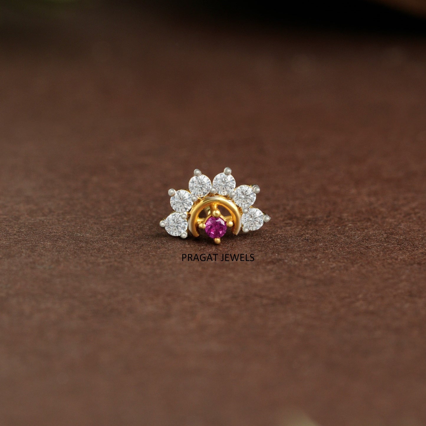 Ruby & Diamonds Bloom Gold Nose Stud/Floral Diamond Gold Nose Pin/Royal Ruby Floral Nose Pin/NP1320