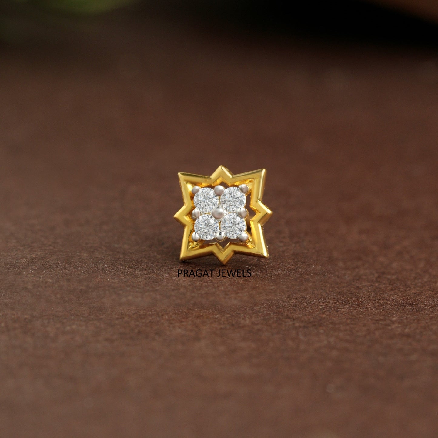 Golden Star Diamond Nose Pin/Celestial Spark Gold Nose Stud/Diamond Starburst Gold Nosepin/NP0852