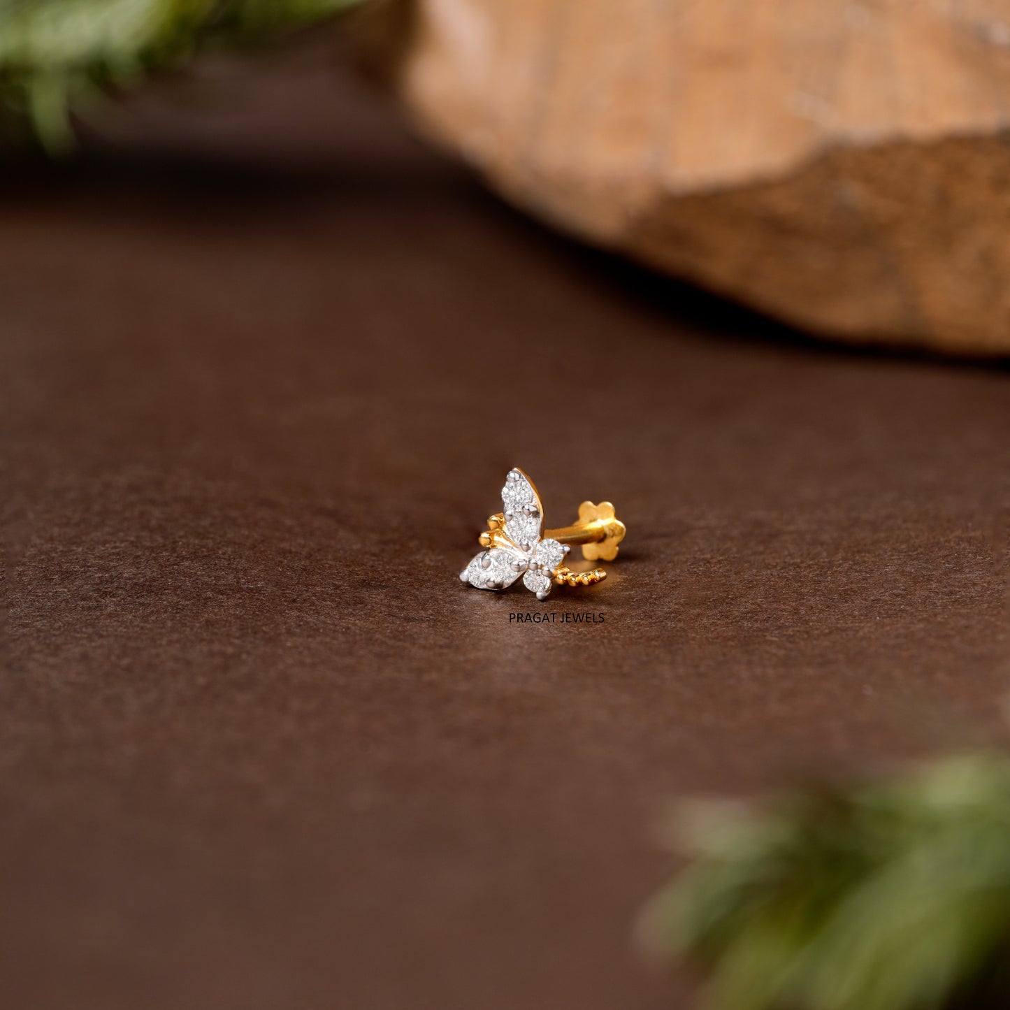 Elegant Diamond Butterfly Nose Pin/Sparkling Butterfly Diamond Nose Stud/